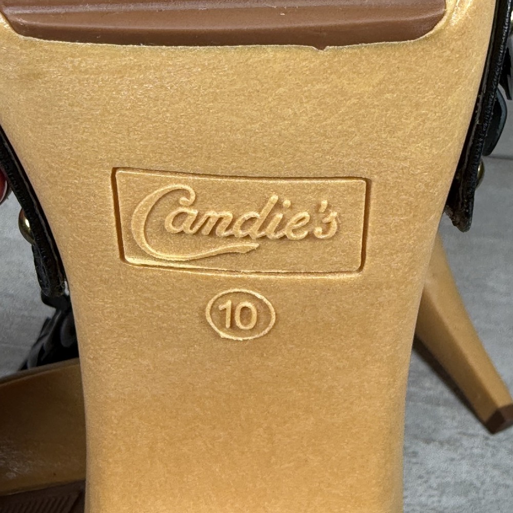 Candie's Gold and Black Floral Studded High Heel Mules - Picture 8 of 10